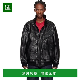 1h可退 香港直邮AURALEE 女士 黑色拉链皮革夹克 A25AB01WX立领