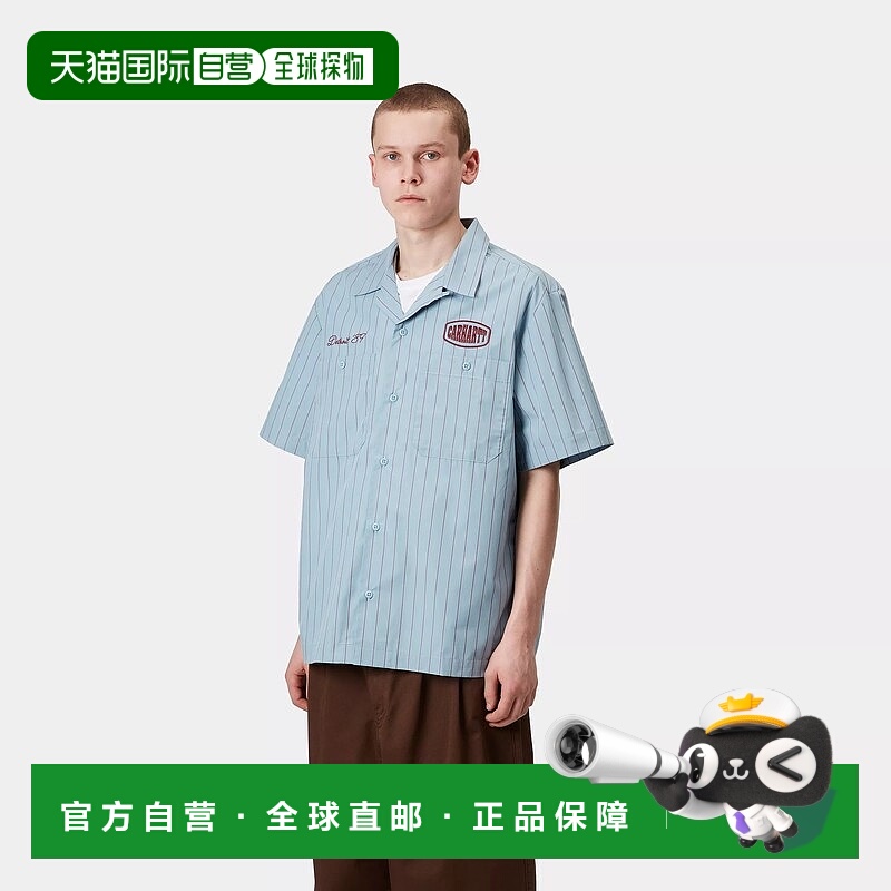 自营欧洲直邮Carhartt Wip 男士蓝色涤纶/棉短袖衬衫