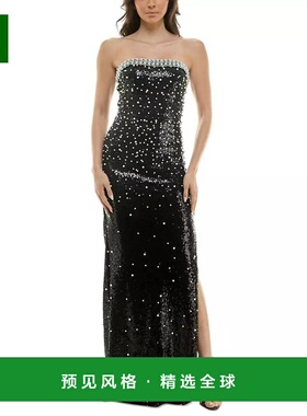 1h可退 【美国直邮】B Darlin 女士无肩带人造珍珠亮片装饰长礼服
