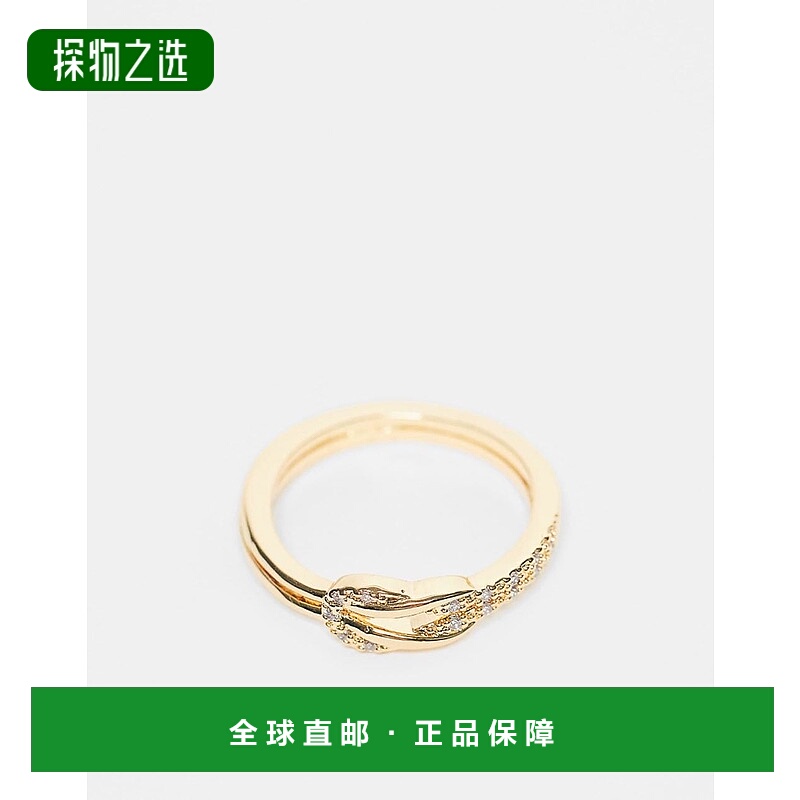 香港直邮ASOS女士 14k ring gift设计碟形带子打结立体锆石晶石