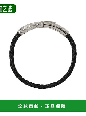 Burberry柏博利24年款 男女通用黑色编织皮革制格纹手链