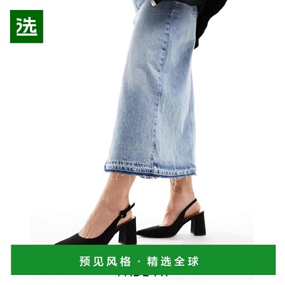 1h可退 香港直邮ASOS 女士 Sutton mid suedette 设计宽版露跟粗(