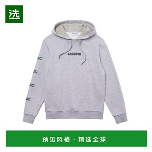 1h可退 【美国直邮】Lacoste 男士鳄鱼印花连帽棉卫衣 灰色 运动