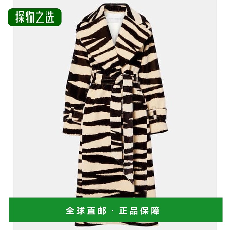 香港直邮Nina Ricci 莲娜丽姿 女士 斑马纹棉质天鹅绒裹式大衣