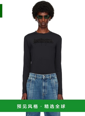 1h可退 香港直邮Y PROJECT 男士 黑色贴饰长袖 T 恤 204TO006针织