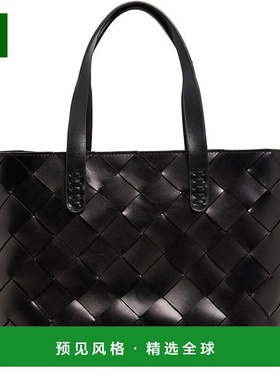 欧洲直邮Dragon Diffusion Cabas系列黑色女士小母牛皮编织托