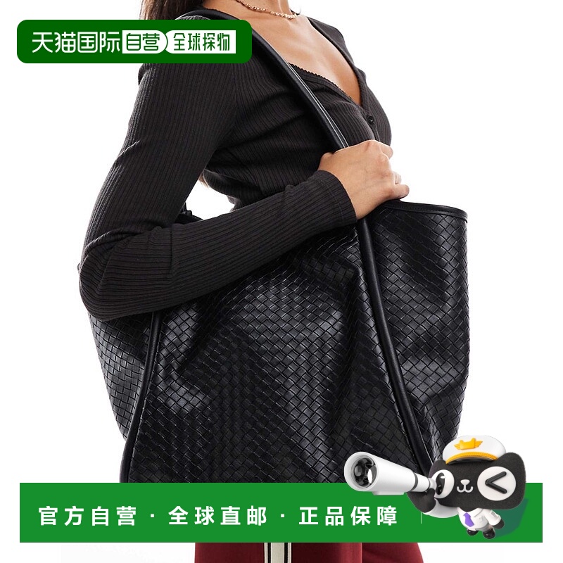 1h可退 香港直邮ASOS 女士 tubular 设计编织手提包(黑色)