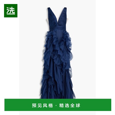 1h可退 香港直邮MARCHESA NOTTE 女士 荷叶边丝质欧根纱睡裙 N78G