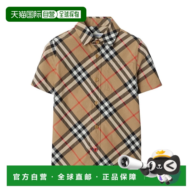 1h可退 香港直邮Burberry 巴宝莉 男童 MANICHE CORTE 复古格纹衬
