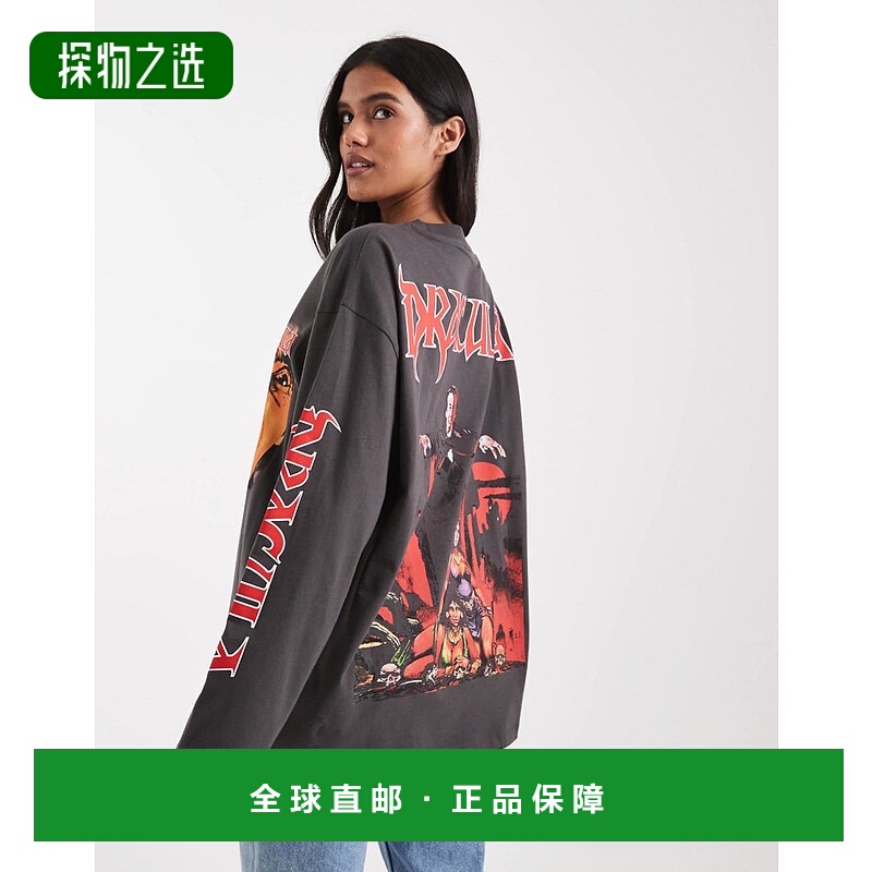 香港直邮ASOS 女士 skater dracula licence 设计宽松款长袖木炭T