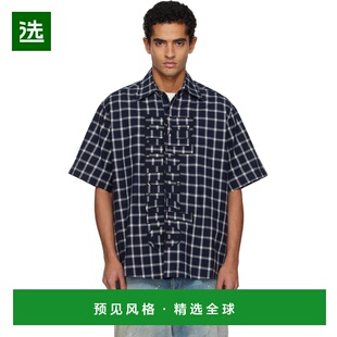 1h可退 香港直邮Rhude 男士 海军蓝 Center Logo Button Up 衬衫