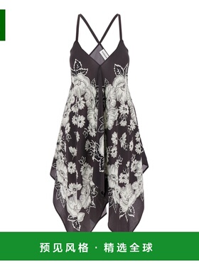 1h可退 香港直邮p a r o s h 女士 白色黑色轻薄肩绑带全幅花朵图