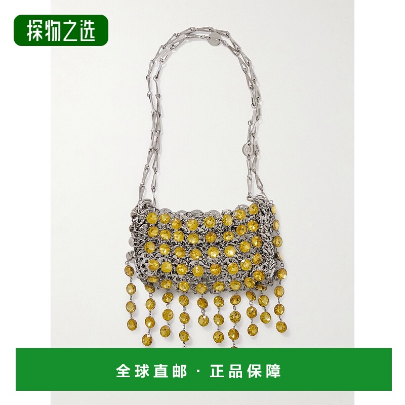 香港直邮Rabanne 女士 1969 Nano 水晶装饰链甲肩包 25HSS0127STR