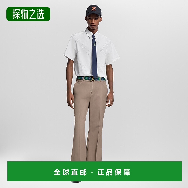 自营欧洲直邮LV路易威登 Monogram系列男士奶白色棉老花图案短袖