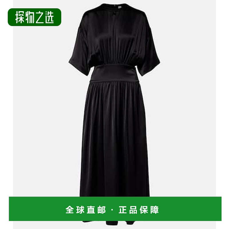 香港直邮toteme 女士 真丝棉质缎面T恤式连衣裙 black黑色 舒适时