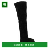 黑色绒面革过膝靴子 1h可退 女士 HEIDI 香港直邮Amina Muaddi