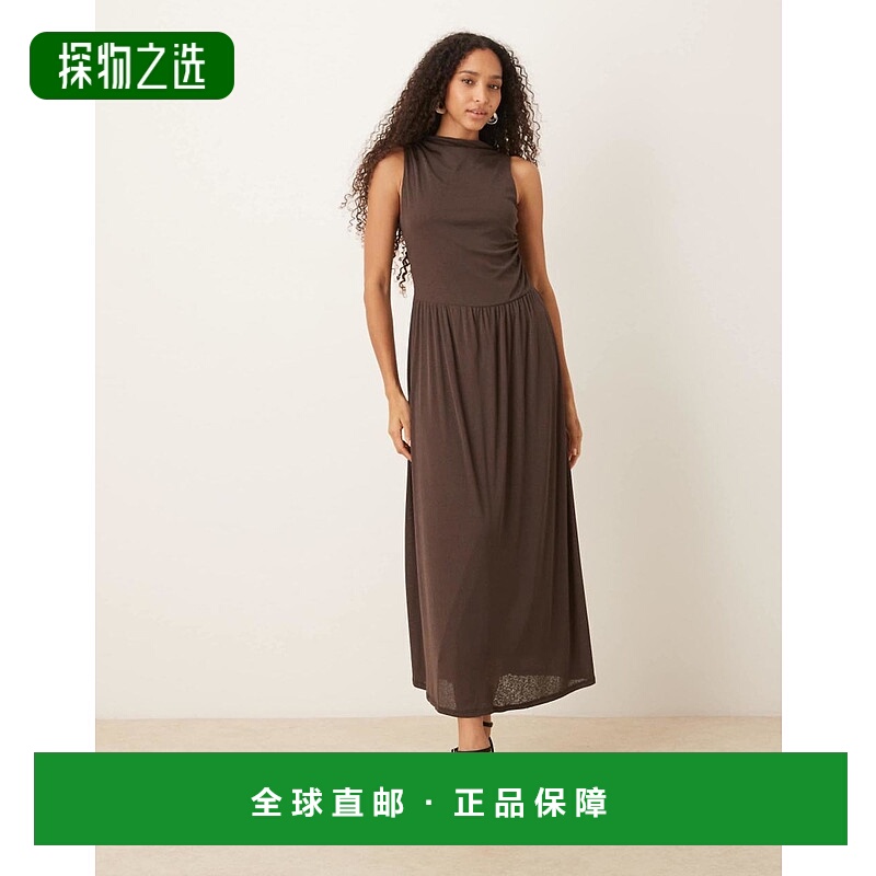 香港直邮ASOS 女士 aysm 设计袖低腰棕色中长连衣裙