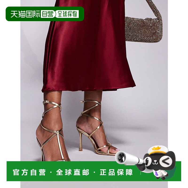1h可退 香港直邮ASOS 女士 Nobel 设计宽版笼状高跟金色凉鞋