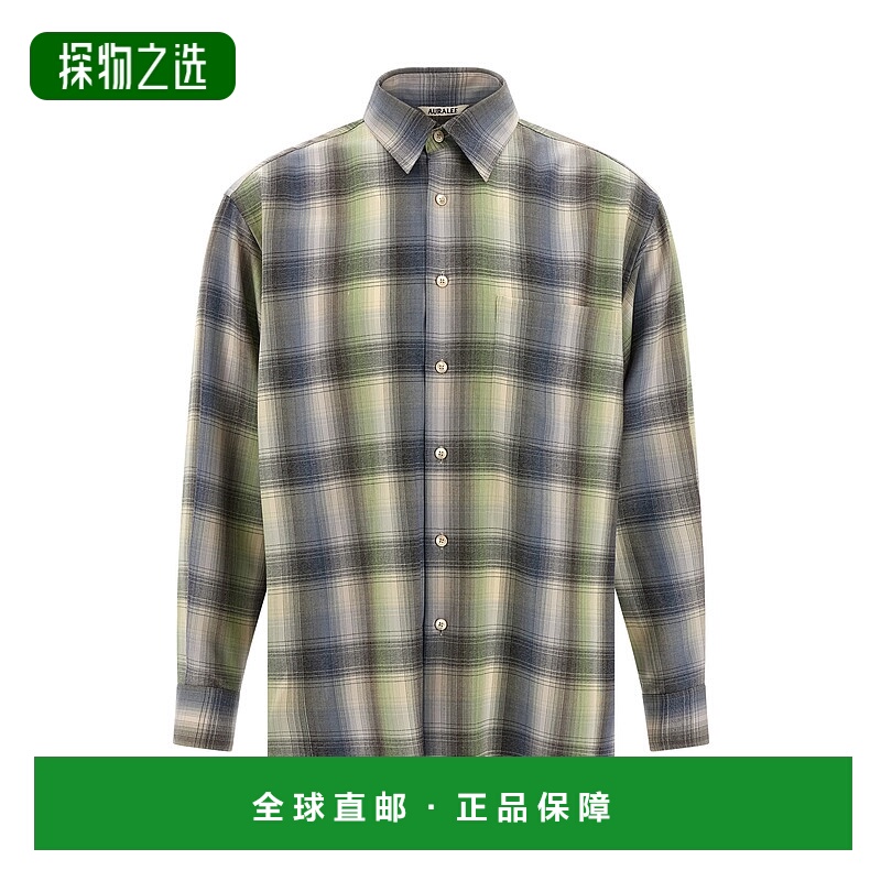 香港直邮AURALEE 男士 Ultra-fine 羊毛衬衫 A25AS01LCBLUEGREENC