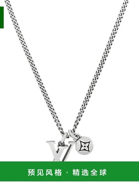 1h可退 欧洲直邮LV路易威登 Sailor系列男士黑色纯银字母挂饰项链