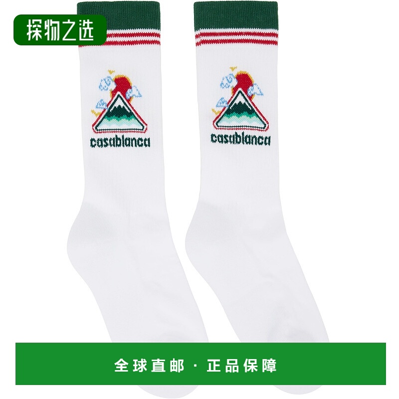 1h可退 香港直邮Casablanca 男士 白色 Montagne Ondulee 中筒袜