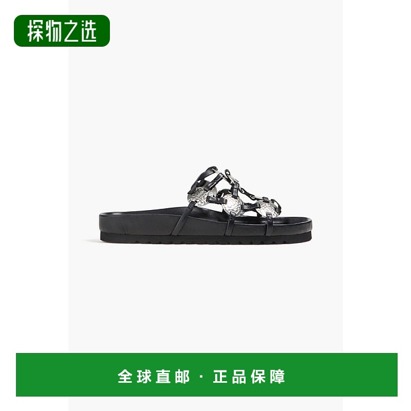 1h可退 香港直邮Staud 女士 Pucky 精饰皮质凉鞋 071265BLK