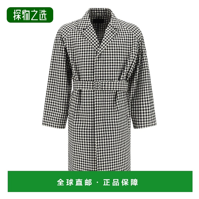 1h可退 香港直邮Prada 普拉达 男士 格紋腰帶大衣 SGC214S23112OF