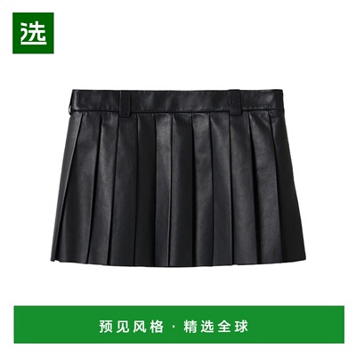 香港直邮Miu Miu 百褶皮裙 MPD79913UBSOOO半身裙百褶裙a字裙