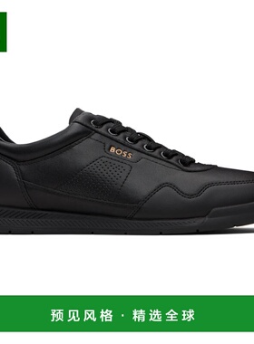 1h可退 香港直邮BOSS 波士 男士 黑色 Leather Logo 运动鞋 50548