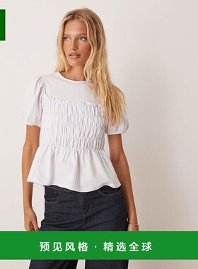 1h可退 香港直邮ASOS 女士 设计抽褶T恤(白色) white白色 舒适时