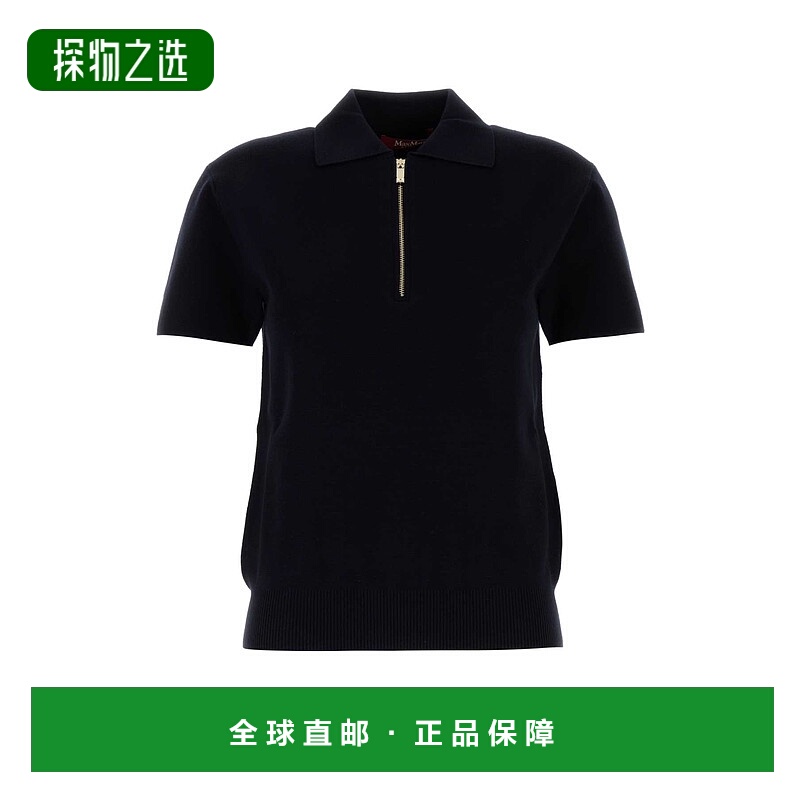 香港直邮MaxMara 麦斯玛拉 女士 TETI 深蓝粘胶纤维混纺Polo衫 25