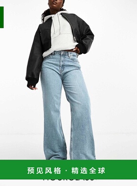 1h可退 香港直邮ASOS 女士 Hourglass dad 设计阔腿中长蓝色牛仔