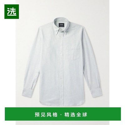 1h可退 香港直邮drakes 男士 领尖带扣式条纹棉质牛津衬衫 DR2A4A