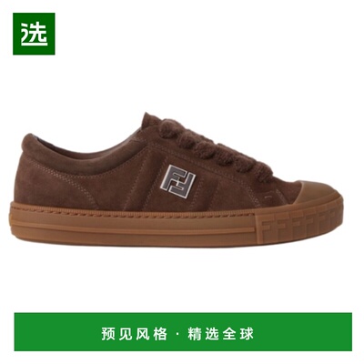香港直邮Fendi 芬迪 男士 DOMINO 棕色绒面革低帮训练鞋 7E1706QK