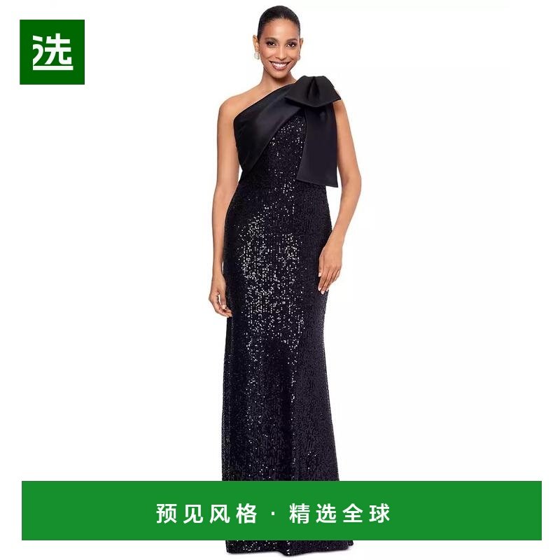 1h可退 【美国直邮】Betsy Adam 女士不对称亮片蝴蝶结无袖礼服,女装/女士精品,连衣裙,淘宝优惠券,粉丝福利购,淘宝优惠卷