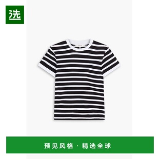 1h可退 香港直邮Frame Denim 女士 条纹棉针织T恤 WP25JTE009BLAC