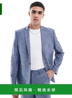 1h可退 香港直邮ASOS 男士 look 设计亚麻修身西装外套(蓝色)