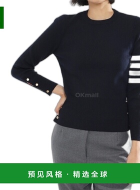 韩国直邮Thom Browne汤姆布朗TB针织衫女款FKA239A圆领黑色羊毛
