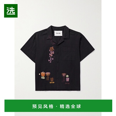 1h可退 香港直邮story mfg 男士 Greetings Camp-Collar 嵌花印花