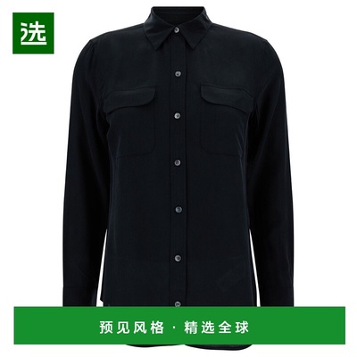 1h可退 香港直邮EQUIPMENT 女士 黑色真丝带口袋衬衫 Q23E231