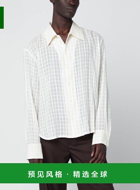 1h可退 香港直邮Séfr 男士 IGNACIO 白色棉质亚麻格纹衬衫 MSS25