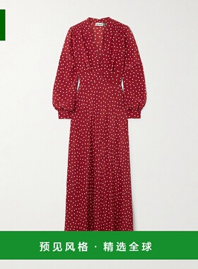 1h可退 香港直邮RIXO 女士 Emory 波尔卡圆点真丝双绉长款连衣裙