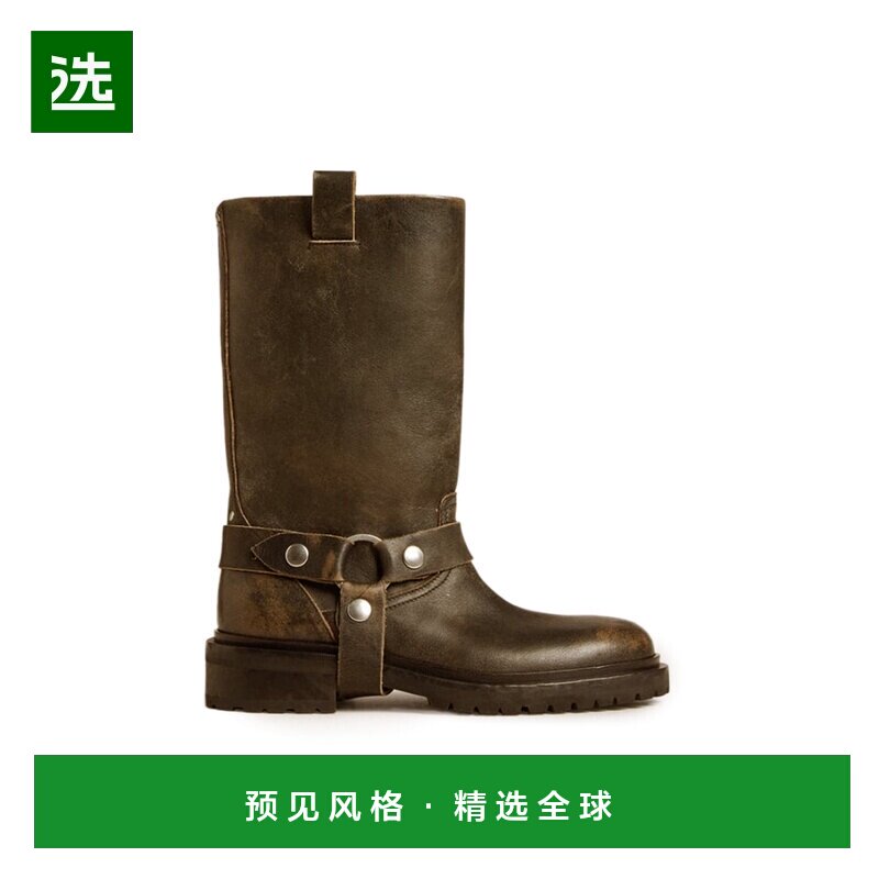 香港直邮GOLDEN GOOSE 女士 Kurt 磨边皮质靴子 brown棕色 舒适时图片