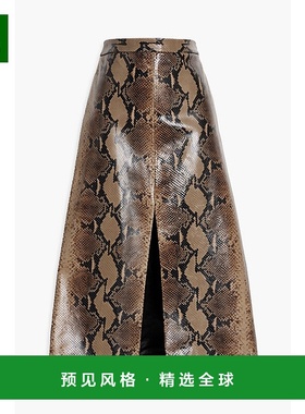 1h可退 香港直邮KHAITE 女士 Fraser 蛇纹皮革中长半身裙 4103803