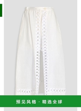 香港直邮Sandro 女士 钩编亚麻混纺中长半身裙 SFPJU01137BLANC