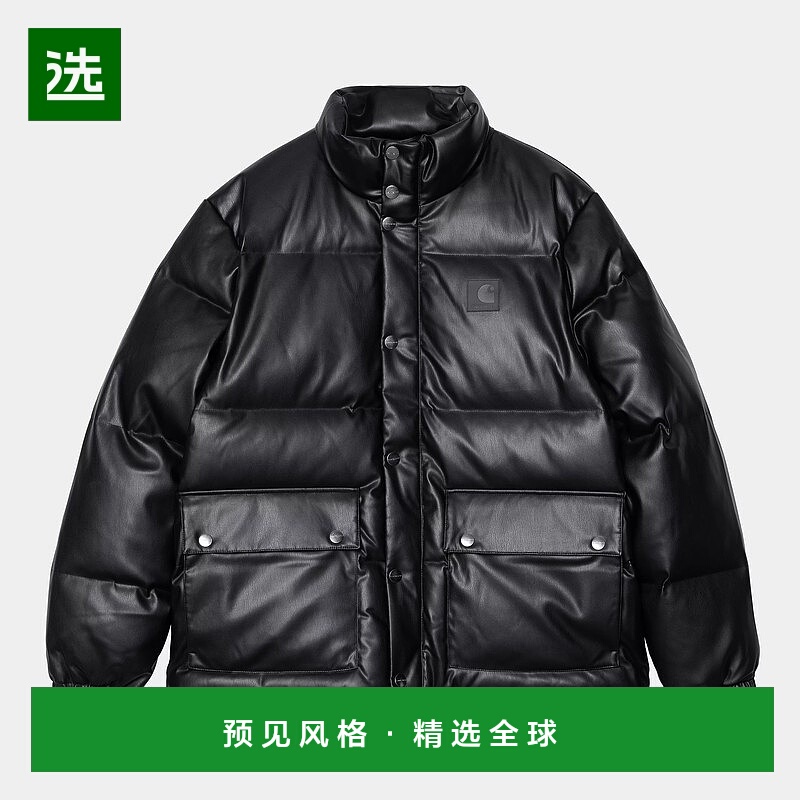 欧洲直邮Carhartt Wip 男士黑色人造革羽绒服夹克