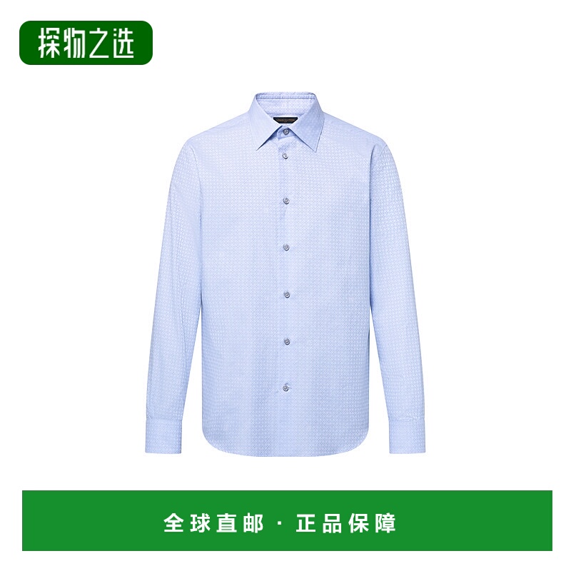 自营欧洲直邮LV路易威登 男士婴儿蓝有机棉纽扣开合长袖衬衫