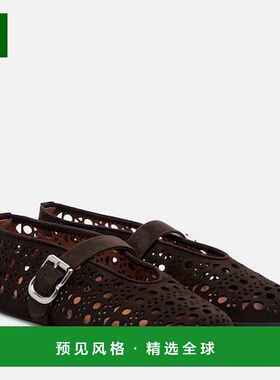 1h可退 香港直邮Alaïa 女士 Vienne 绒面革芭蕾舞鞋 black黑色 舒