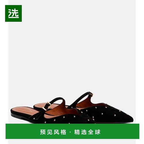 1h可退 香港直邮ZIMMERMANN 女士 Aura 铆钉绒面革凉拖 black黑色