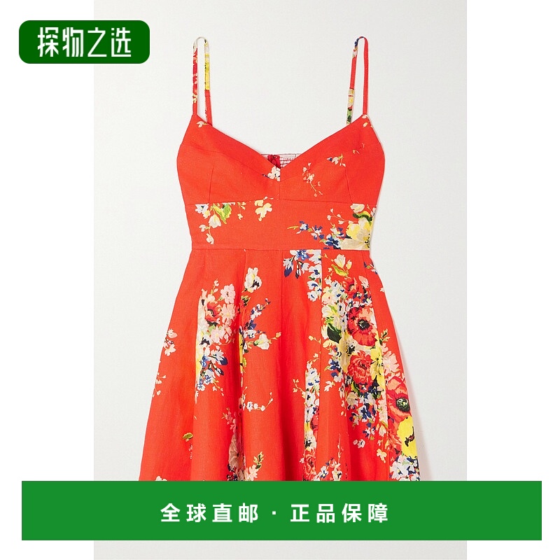 1h可退 香港直邮ZIMMERMANN 女士 Alight 抽褶印花亚麻迷你连衣裙